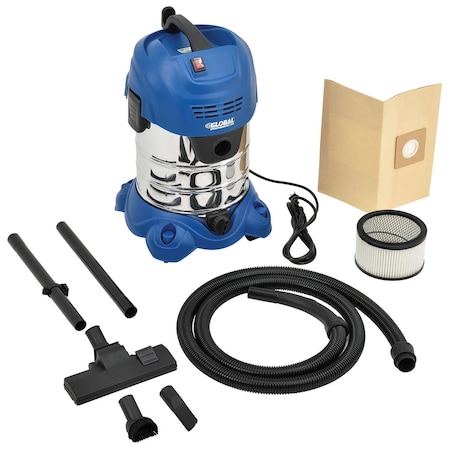 Global Industrial Wet Dry Vacuum, 6.6 Gallon, Stainless Steel 641195